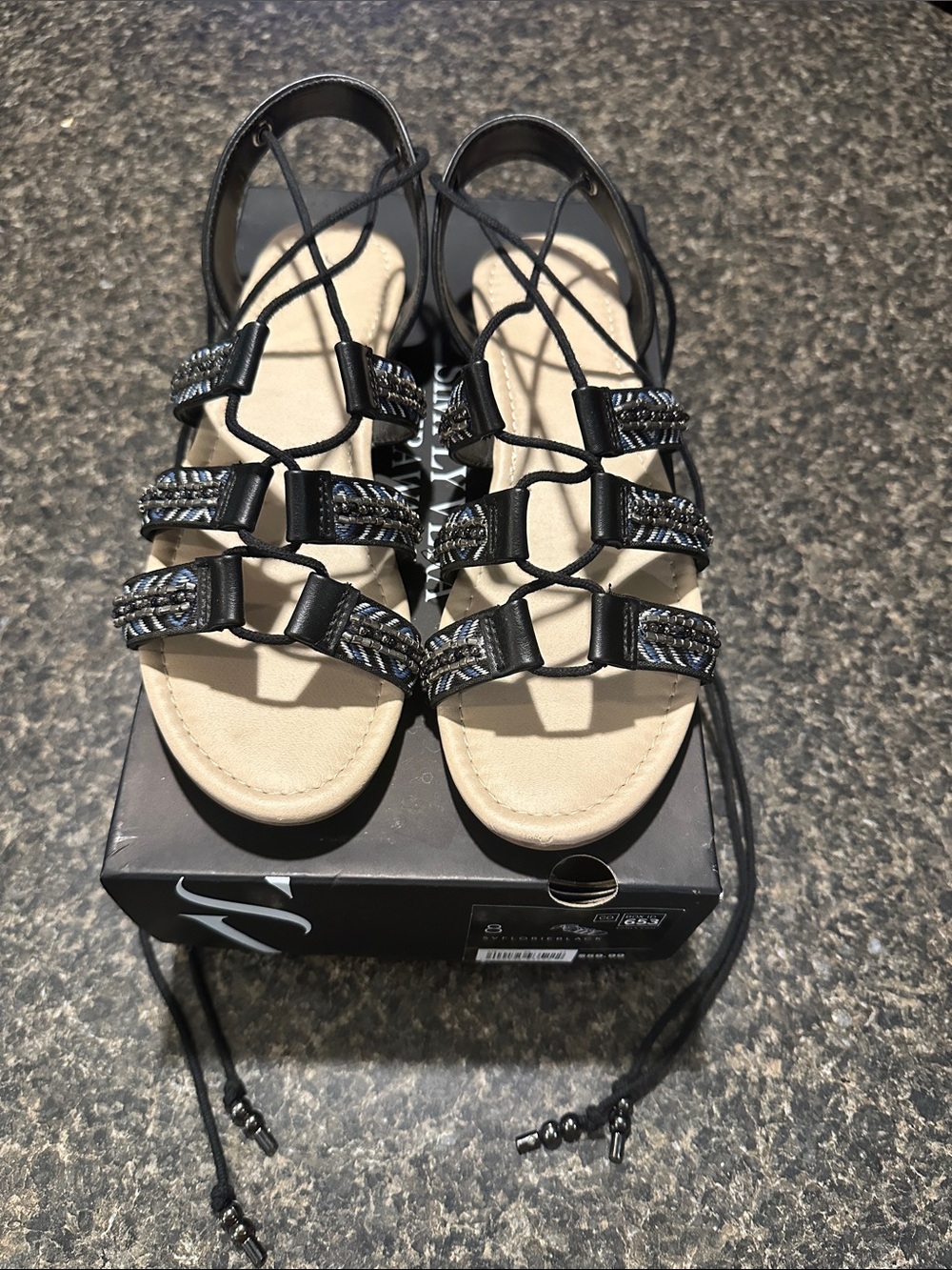 Simply Vera Vera Wang Black Beaded Lace-Up Gladiator Sandals